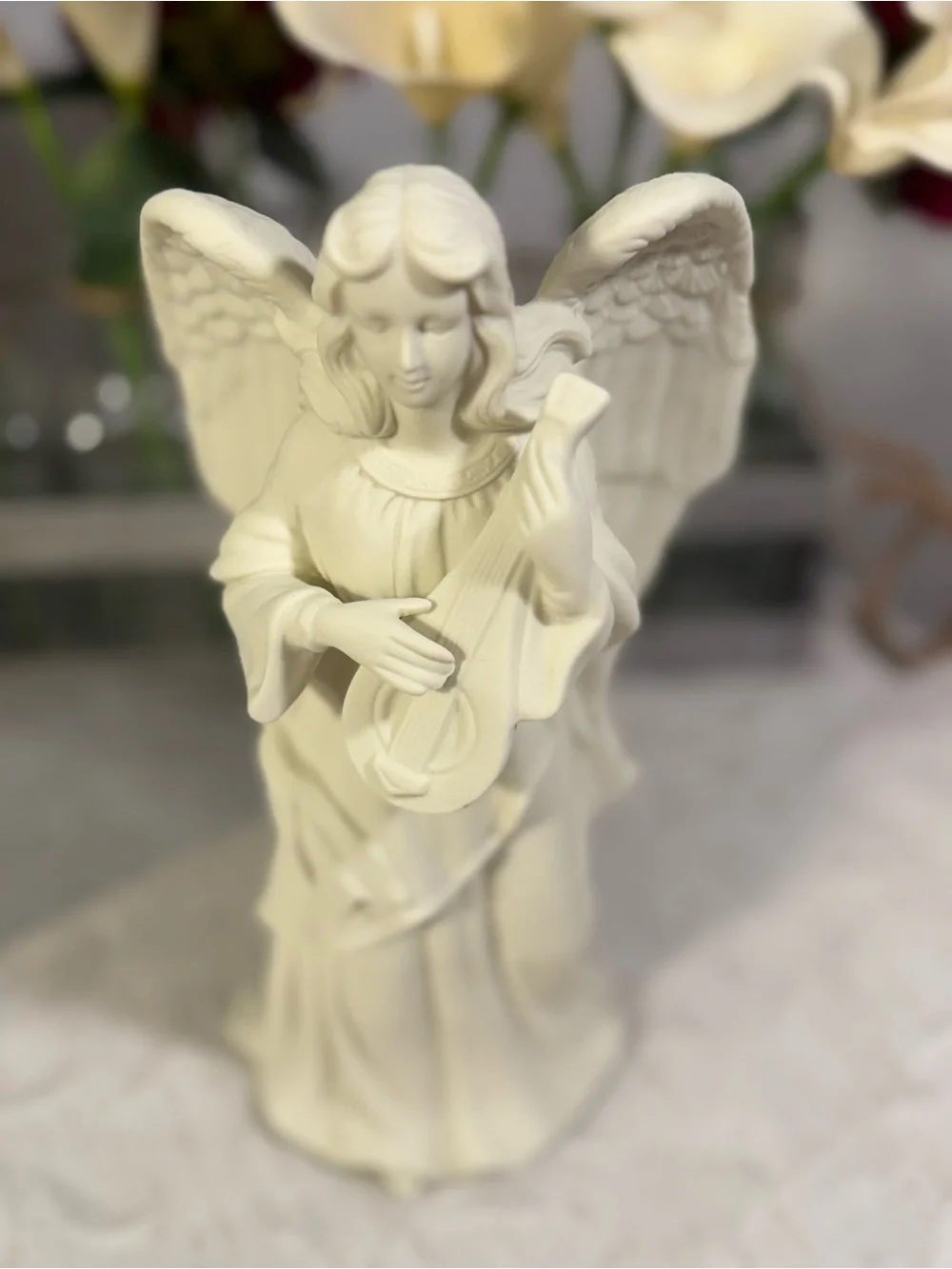 PartyLite Mandolin Angel Bisque Porcelain Taper Candle Holder Figurine 9.5
